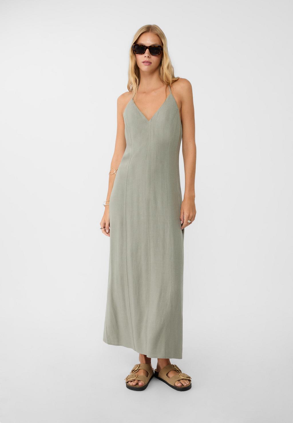 Linen blend halter midi dress