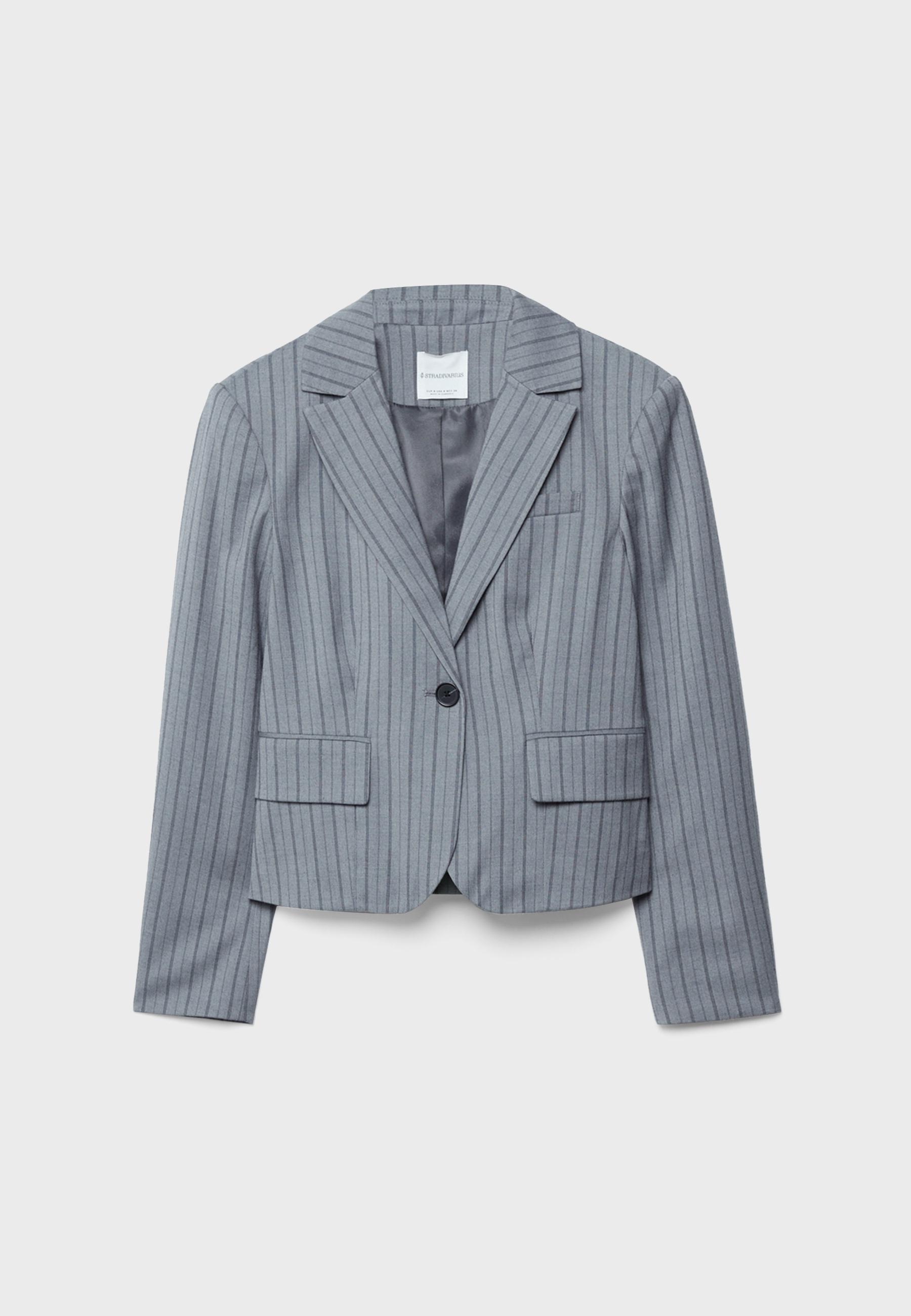 Striped cropped blazer — Grey melange