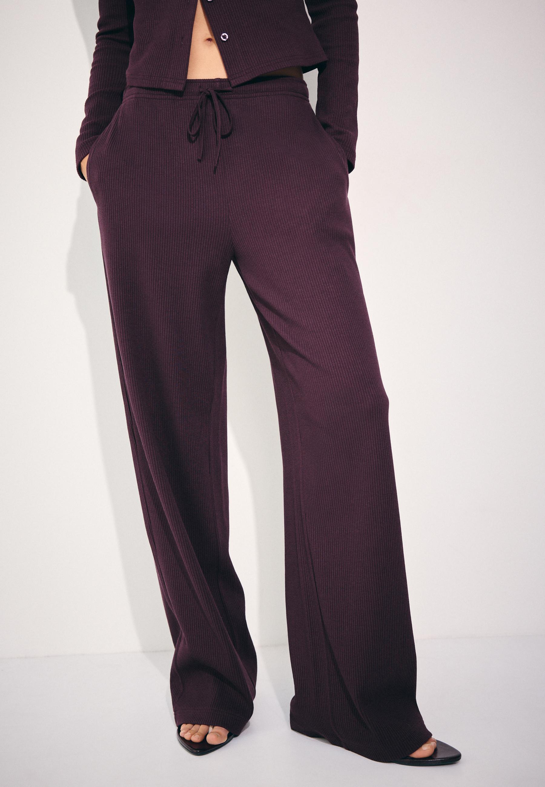 Soft-touch ribbed trousers — AUBERGINE