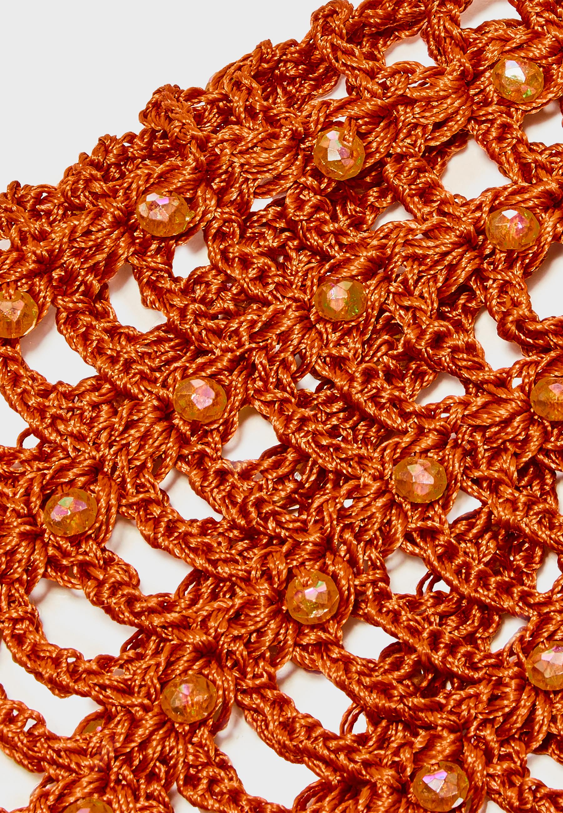 Crochet cap with rhinestones — Orange