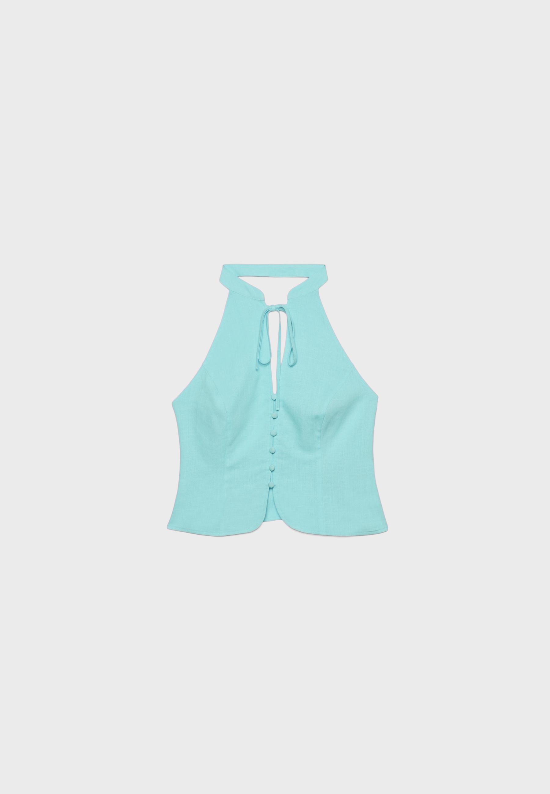 Buttoned halter top — Turquoise