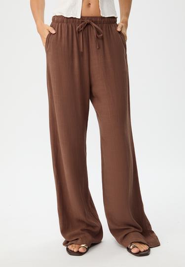 Keten görünümlü dökümlü pantolon - Görsel 15