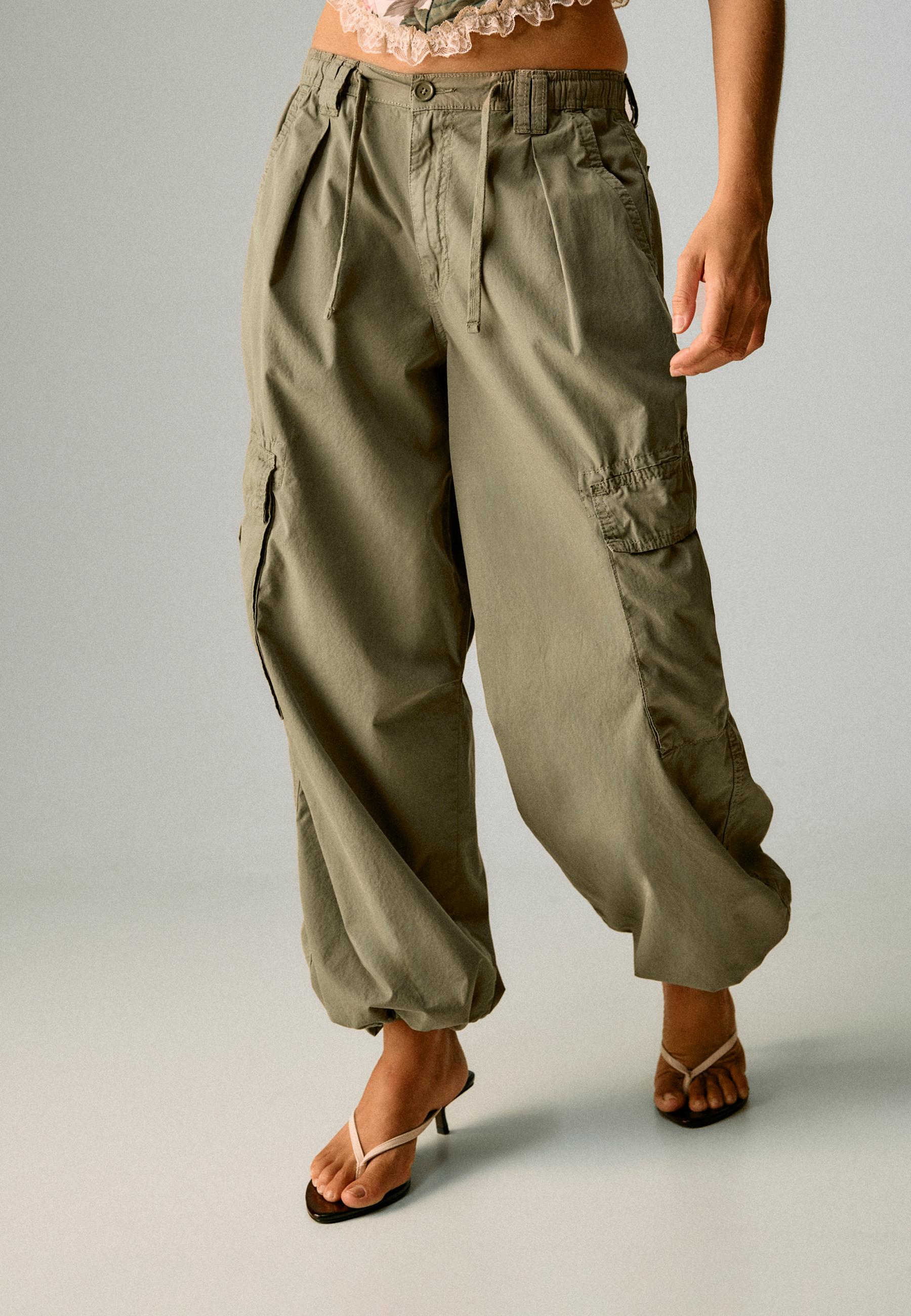 Poplin trousers with stoppers — Khaki