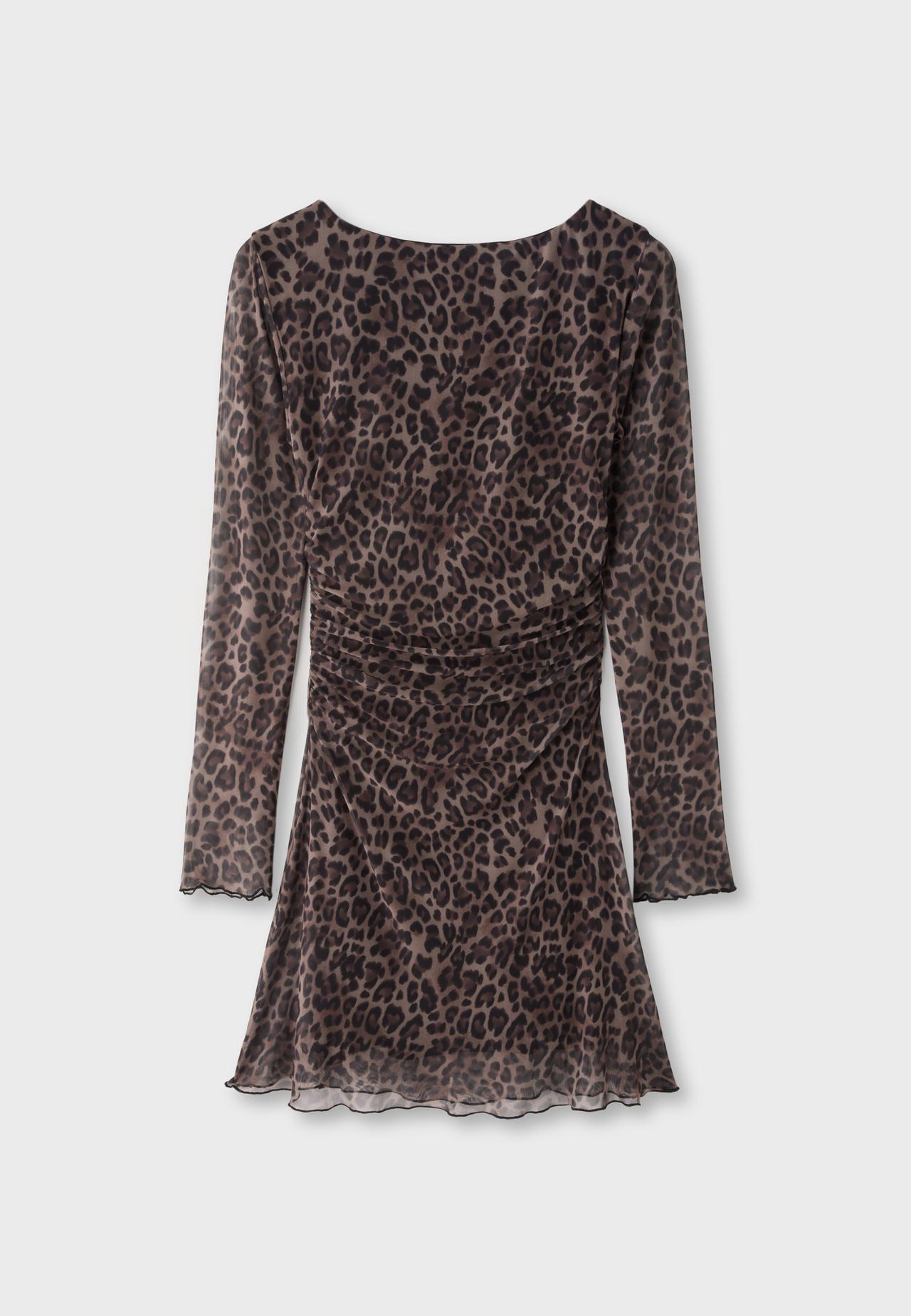Printed tulle short dress — Mid beige