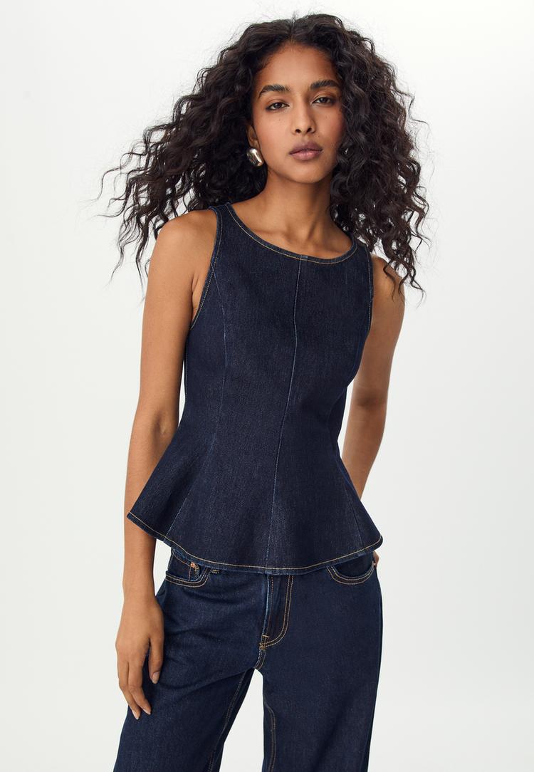 top denim peplum sin mangas