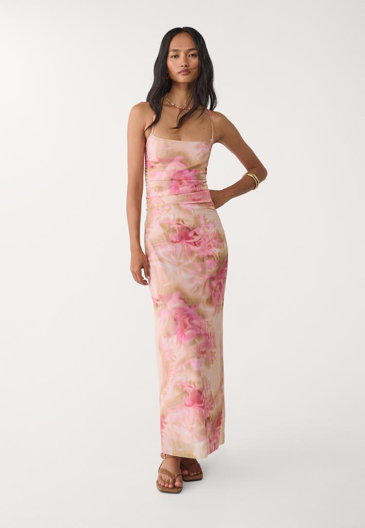 vestido midi tul estampado