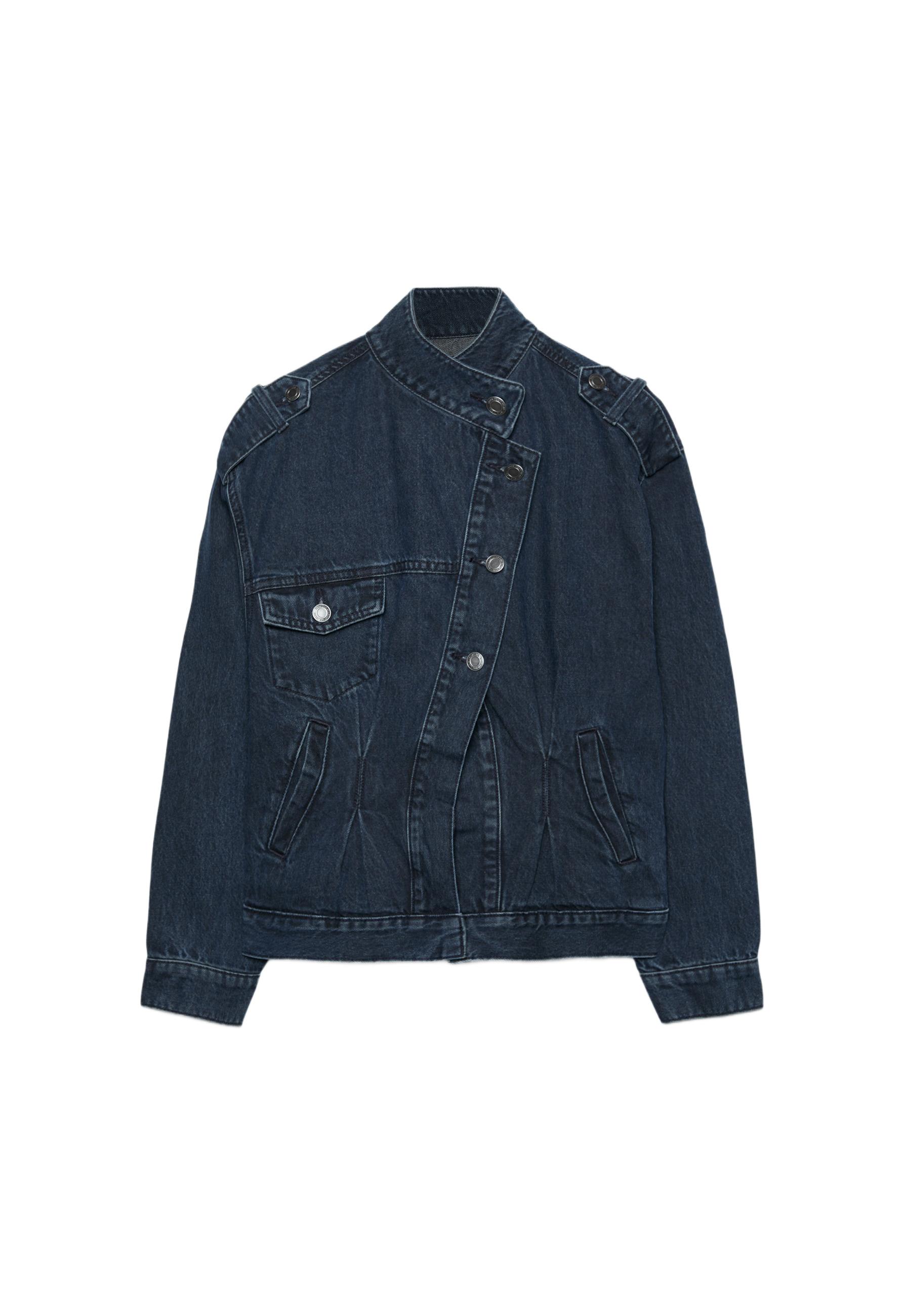 Cross-over denim jacket — BLACK DENIM WASHED EFFECT