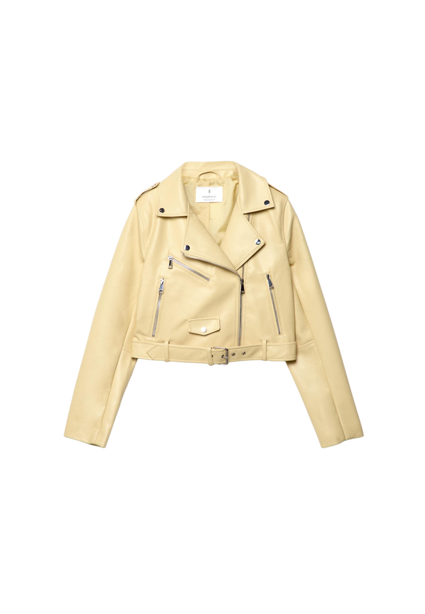 Leather effect biker jacket with belt - Women's fashion