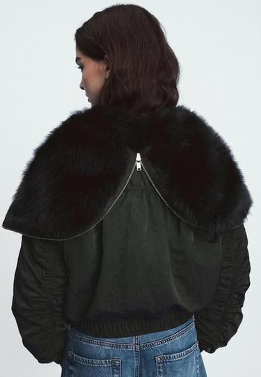Bomber jacket with faux fur neck — Khaki 5