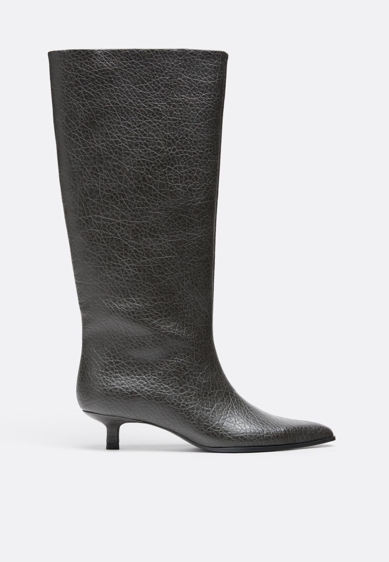 Leather effect kitten heel boots — GREY