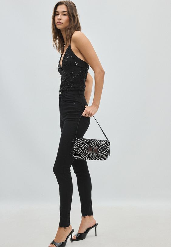 Stradivarius Shoulder Bag With Metal Clasp Ecru Os