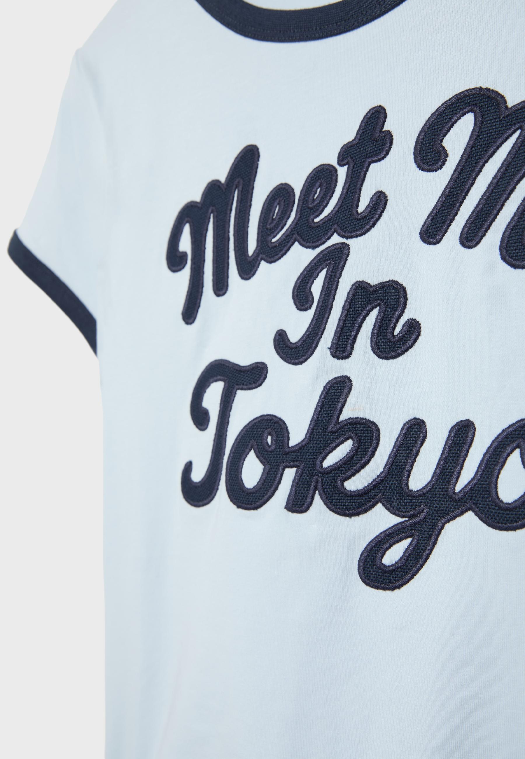 Contrast print short sleeve T-shirt — Sky blue
