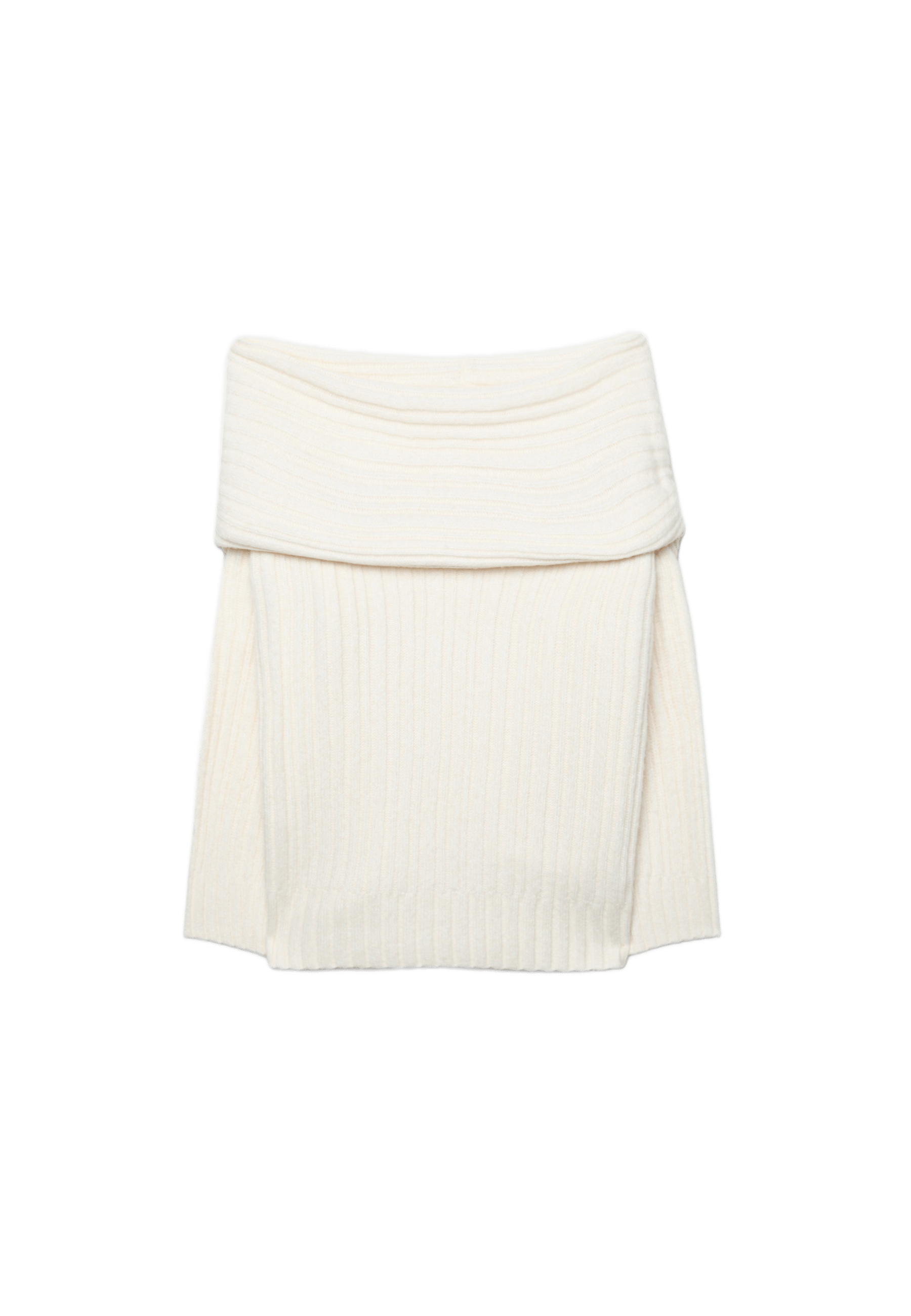 Asymmetric exposed shoulder knit sweater — Ecru