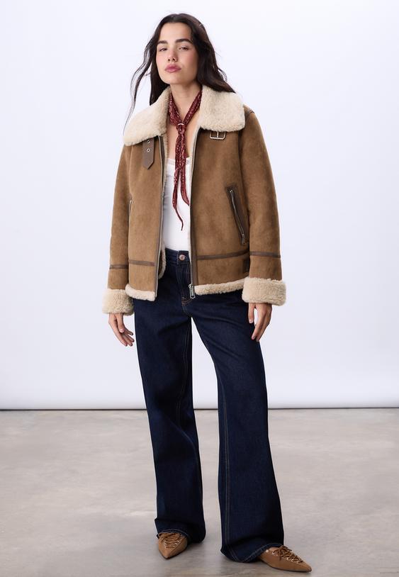 regular fit faux shearling lined jacket