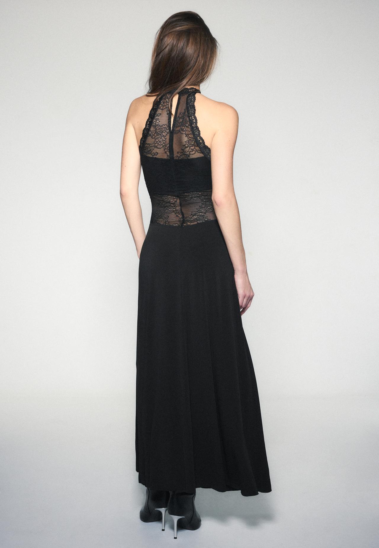 Lace halter midi dress — Black