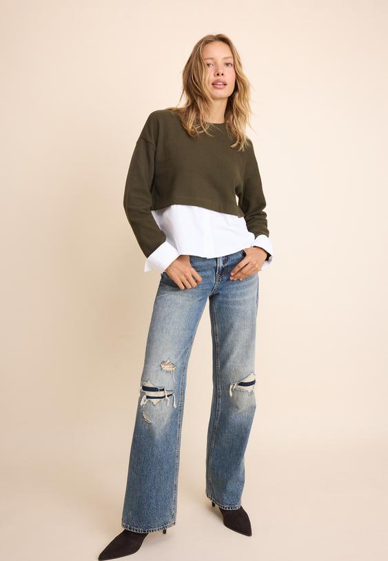 Stradivarius Contrast Fabric Jumper Khaki S