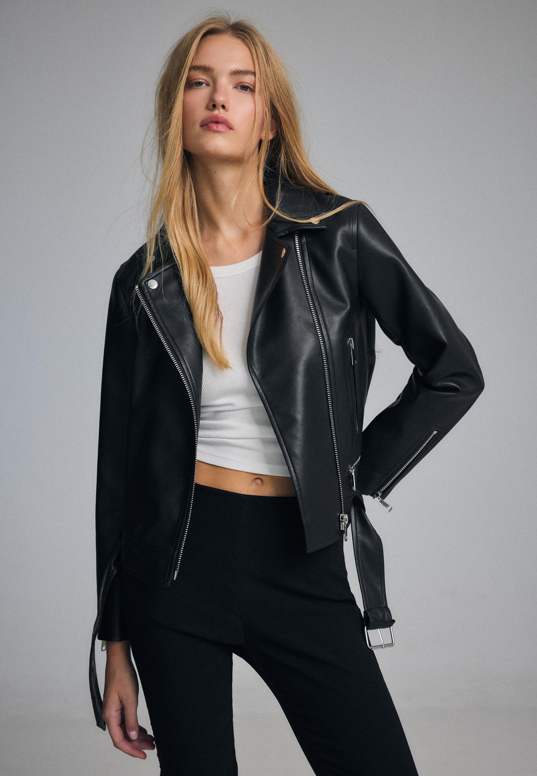 Leather effect biker jacket — Black