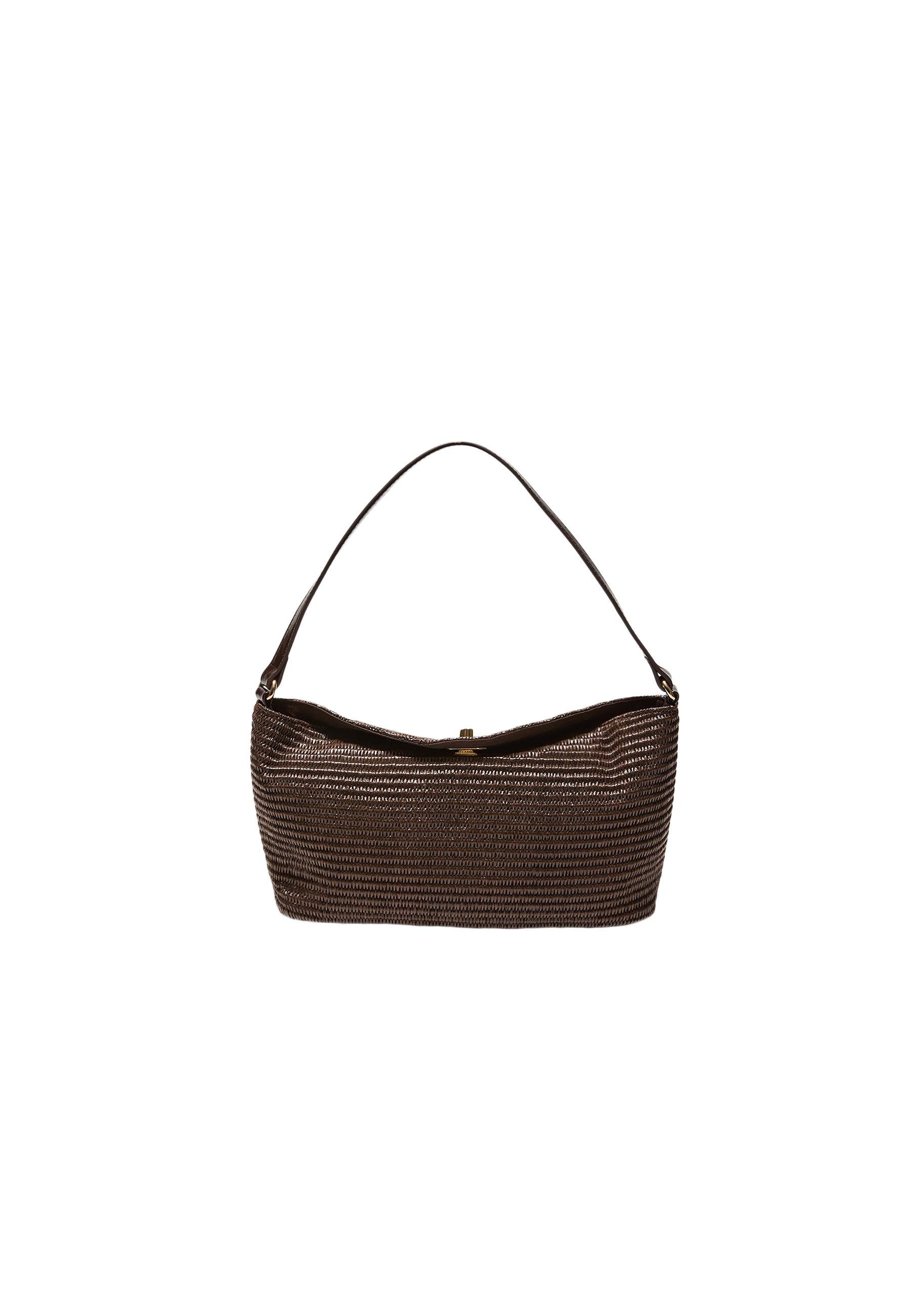 Crochet shoulder bag with metal fastening — Brown