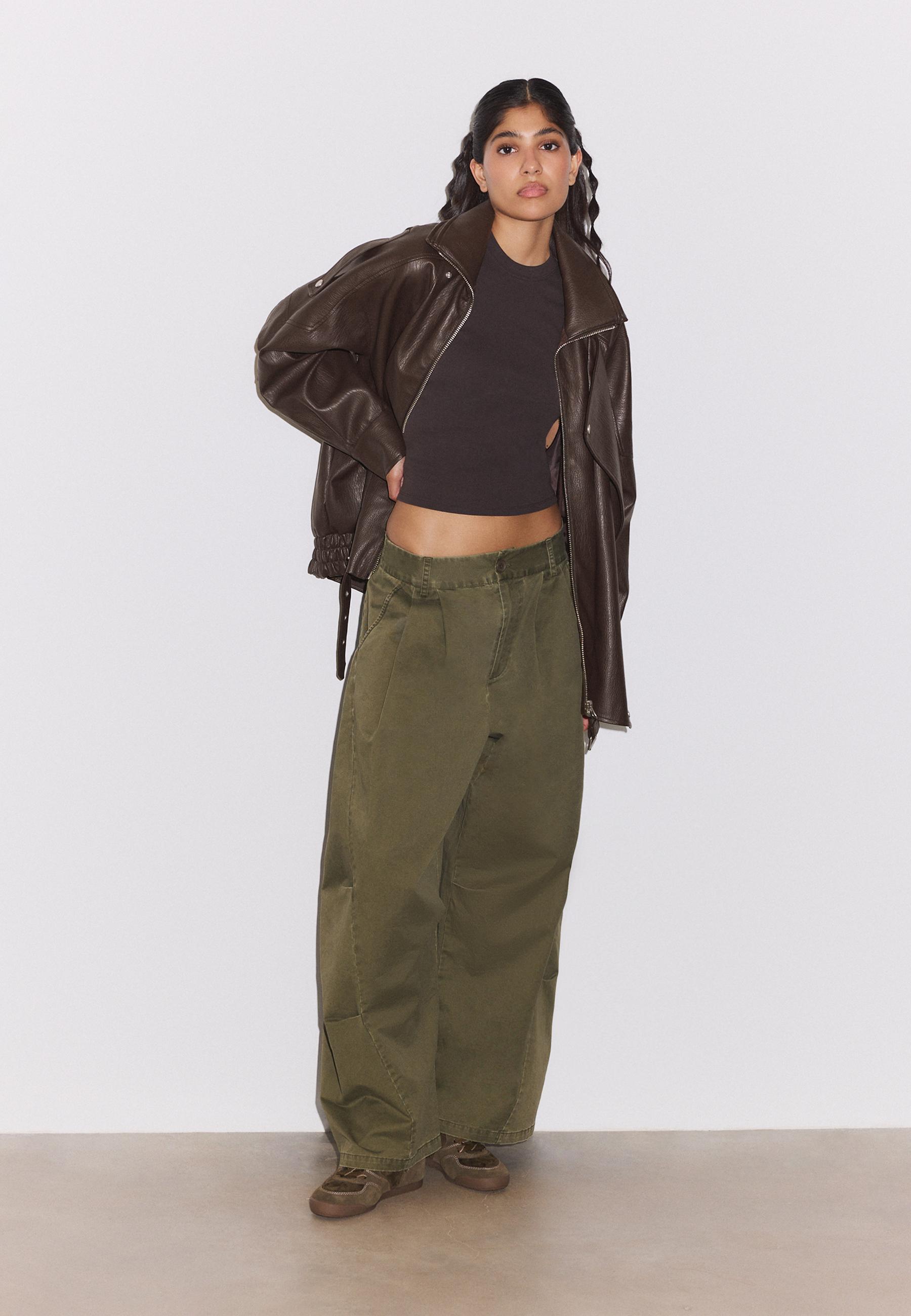 Oversize leather effect lapel jacket — Brown (alternate view)