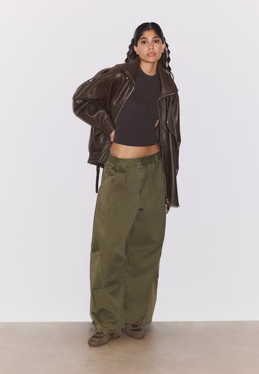 Oversize leather effect jacket with flap — Brown 7