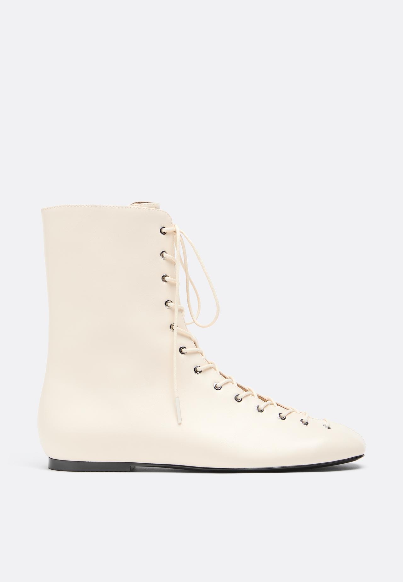 Flat lace-up ankle boots — ECRU