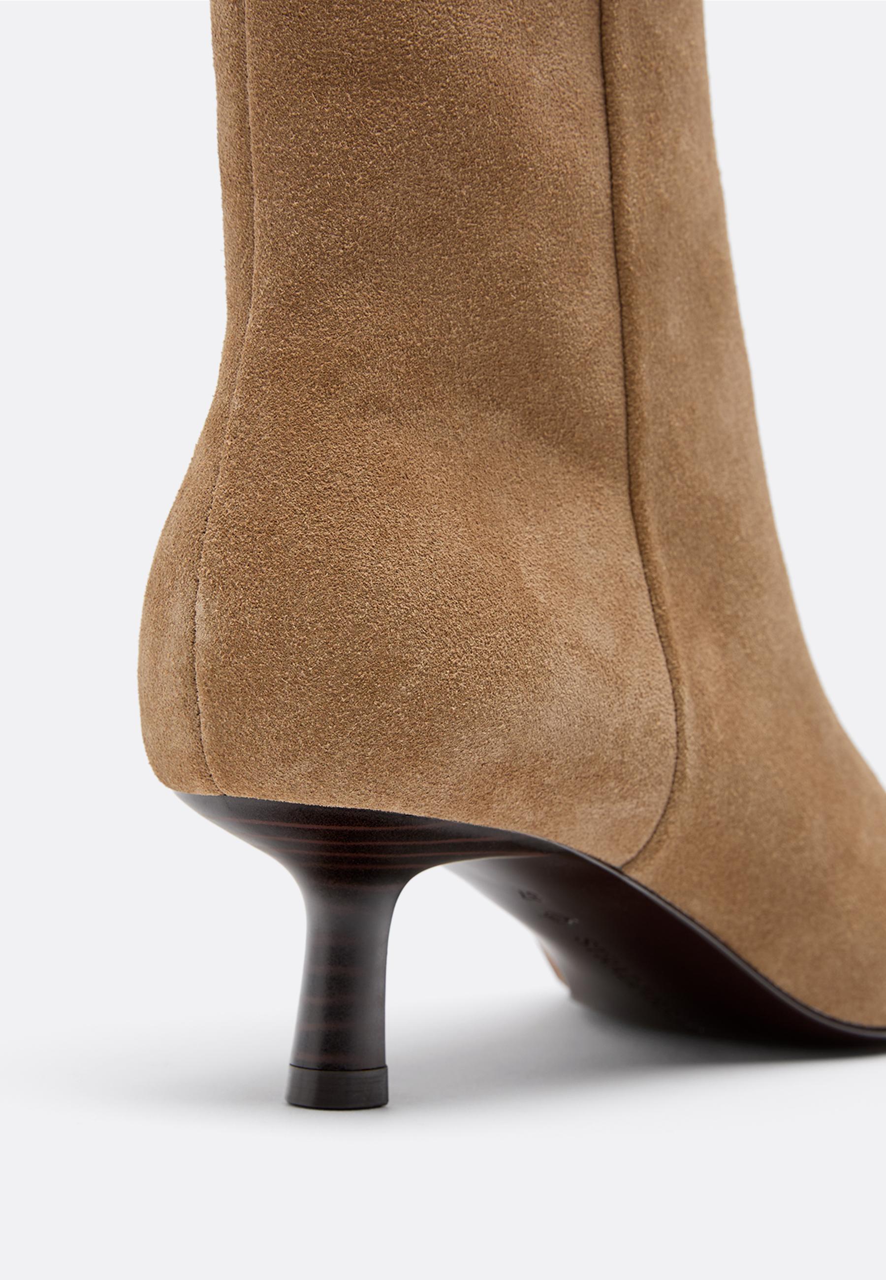 Leather kitten heel ankle boots — BEIGE