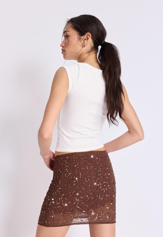 Stradivarius Mini Skort With Embroidery Brown M