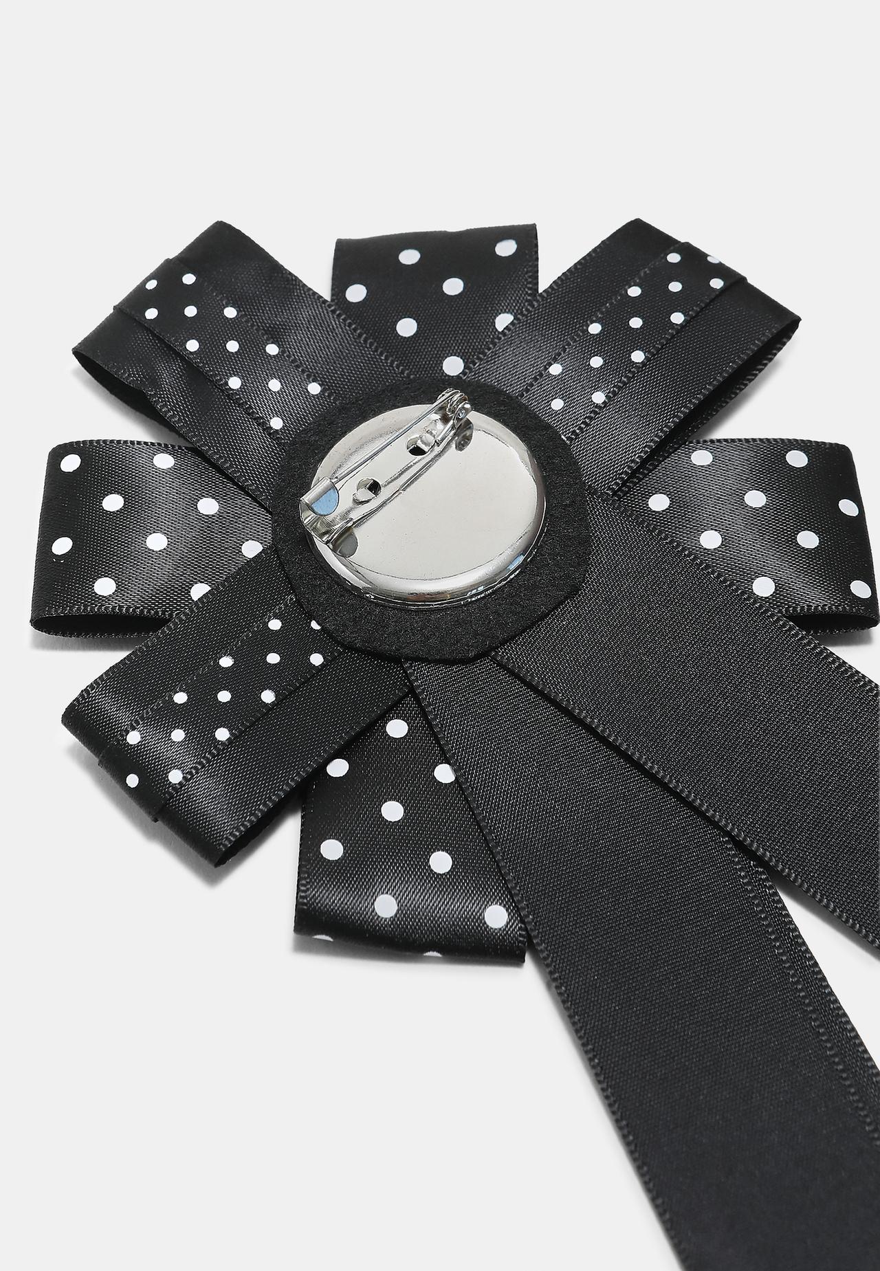 Polka dot bow brooch — Black