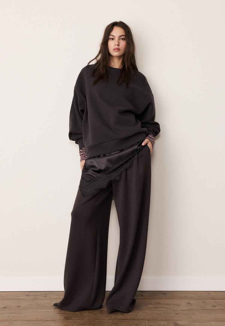 Stradivarius Φούτερ Με Φούστα Από Βαμβακερό Σατέν Καφέ L