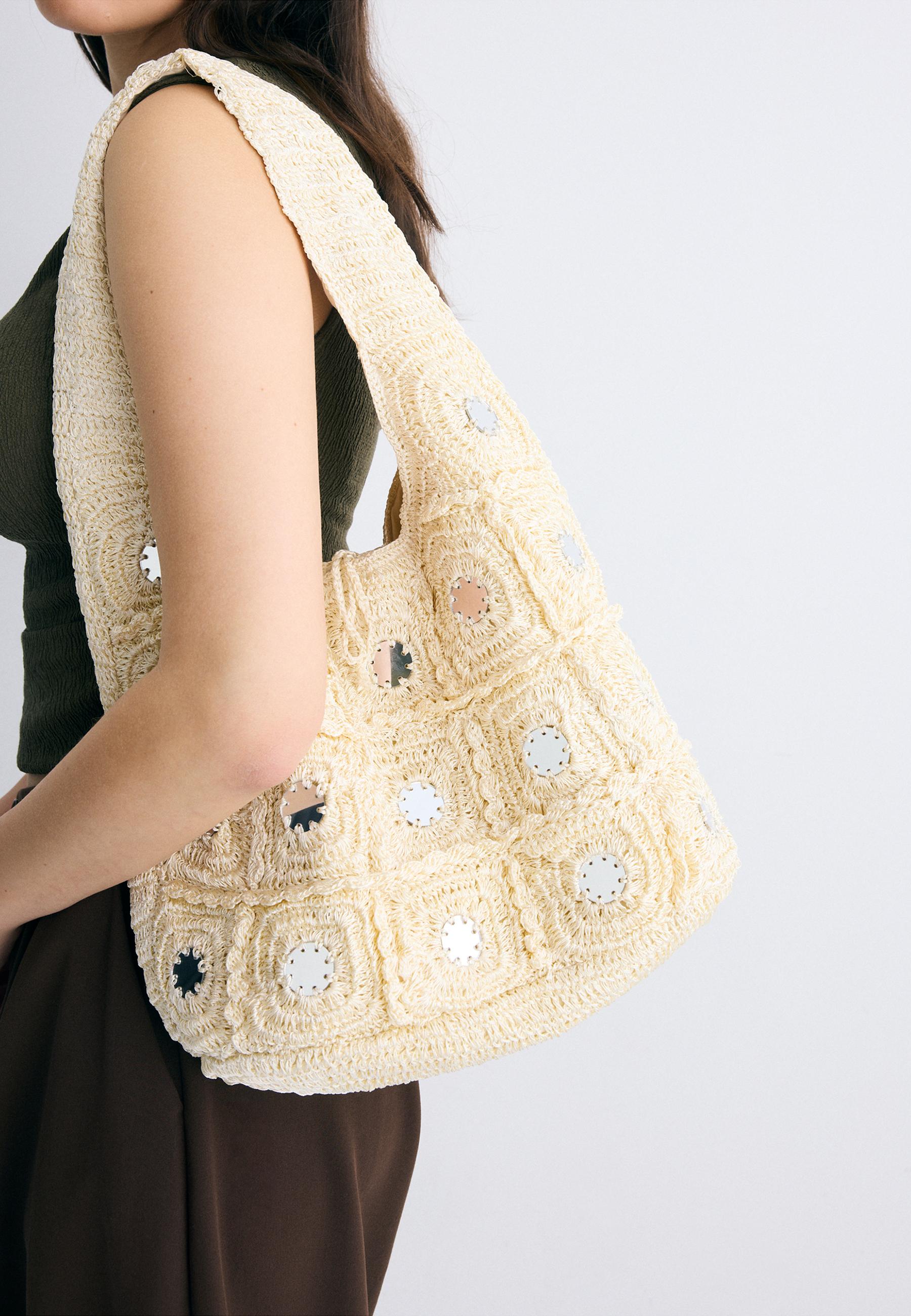 Large mirrored shoulder bag — Ecru