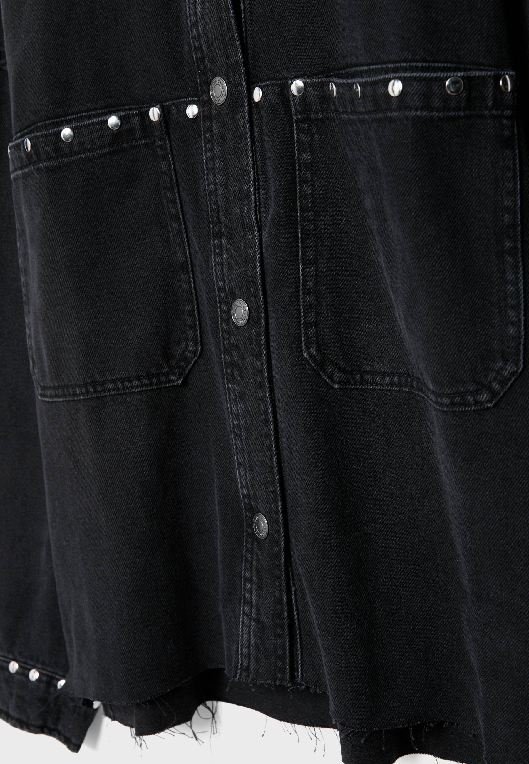 Cropped studded denim overshirt — BLACK DENIM WASH