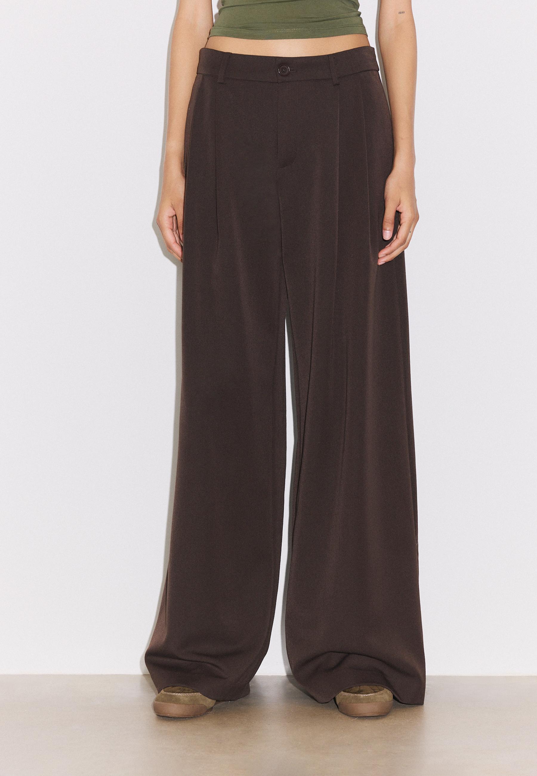 Wide-leg tailored trousers with darts — Brown