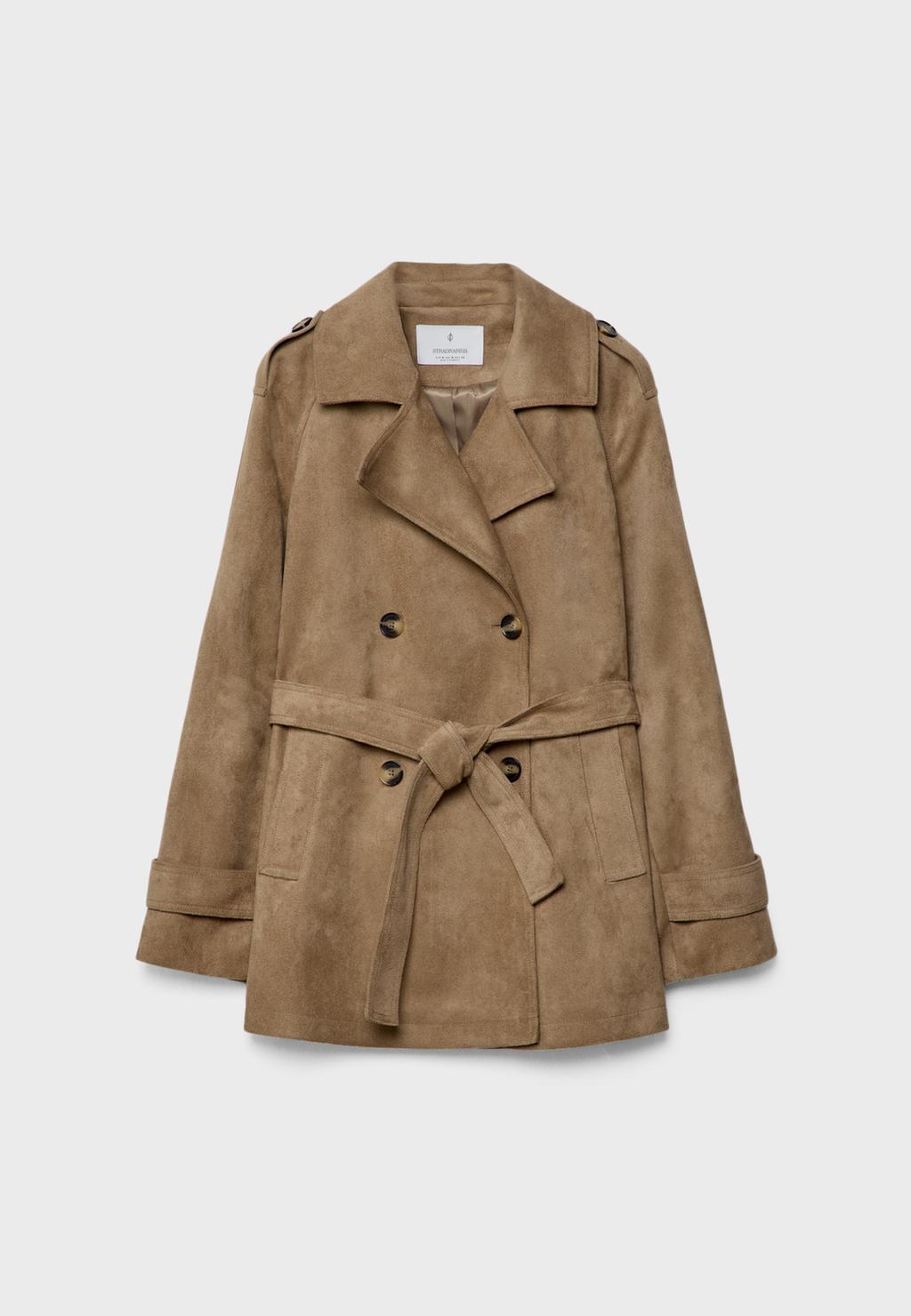 Trenchcoat aus Wildlederimitat im Regular-Fit