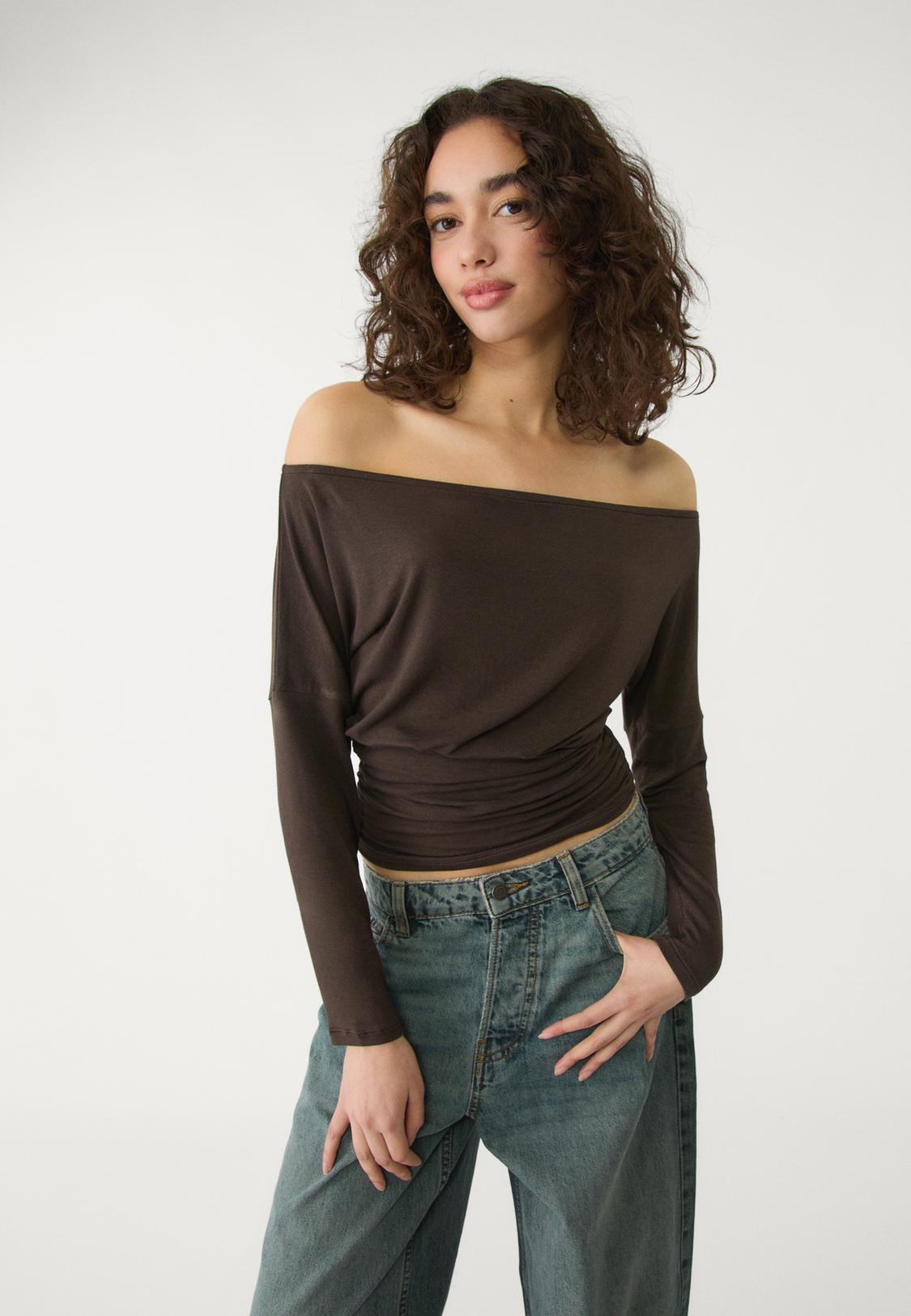 Camiseta Manga Tops Manga Larga Stradivarius T Shirt Camiseta