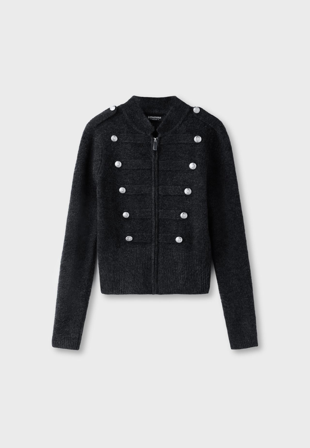 Soft-touch button-up knit cardigan — Dark grey