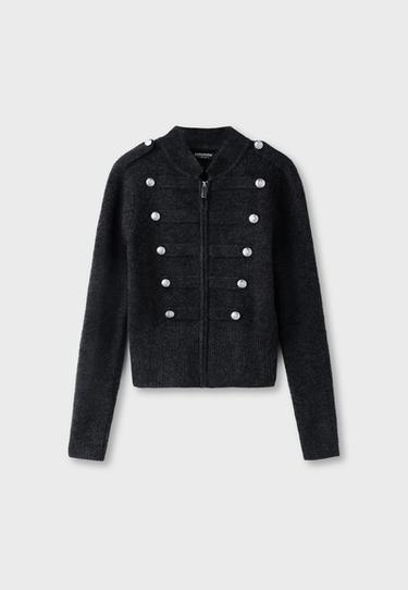 Soft-touch button-up knit cardigan — Dark grey 7