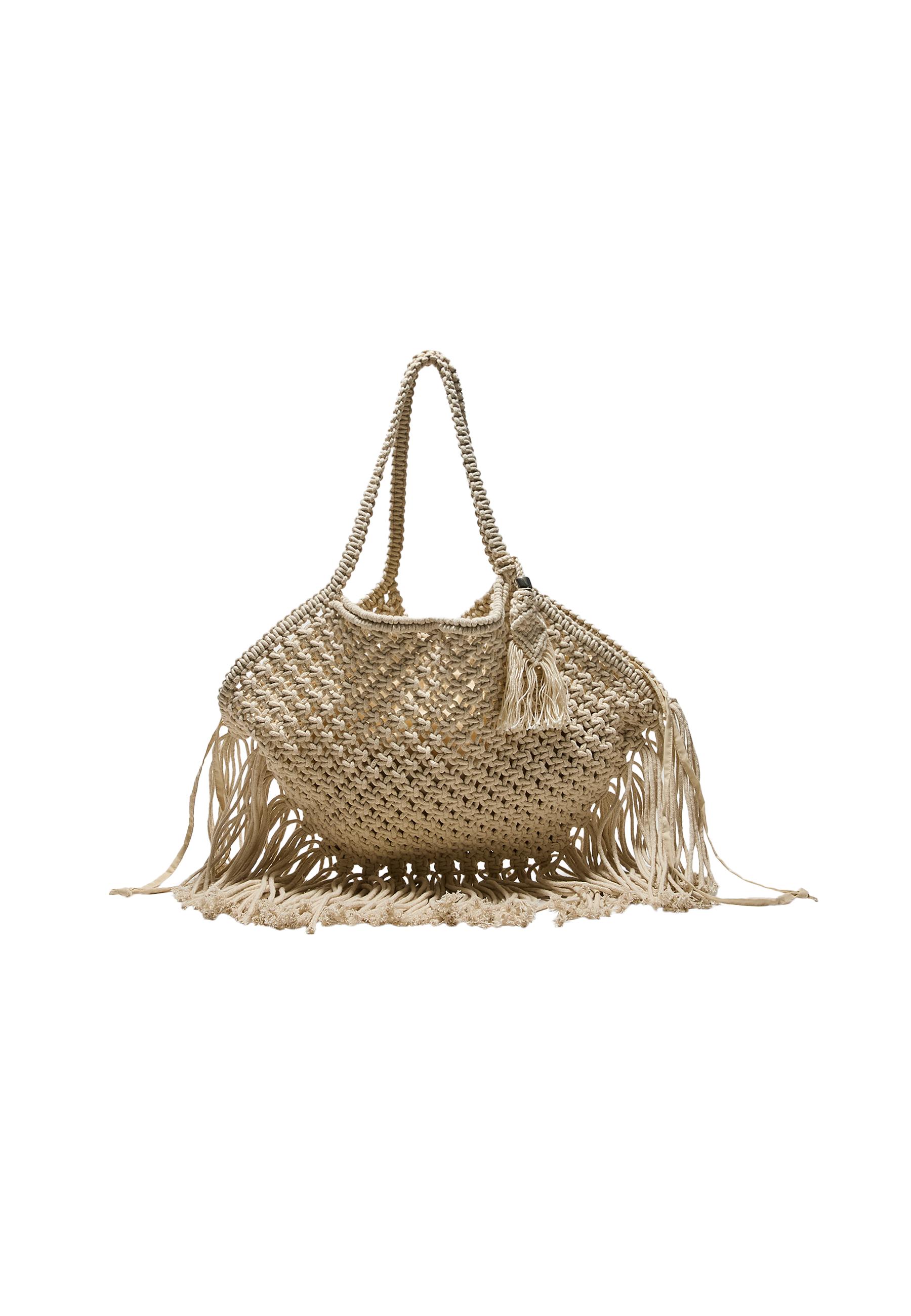 Macramé fringed shoulder bag — Ecru