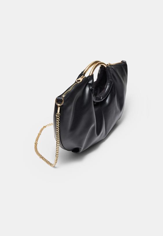 Stradivarius Hand Crossbody Bag With Metal Handle Black Os