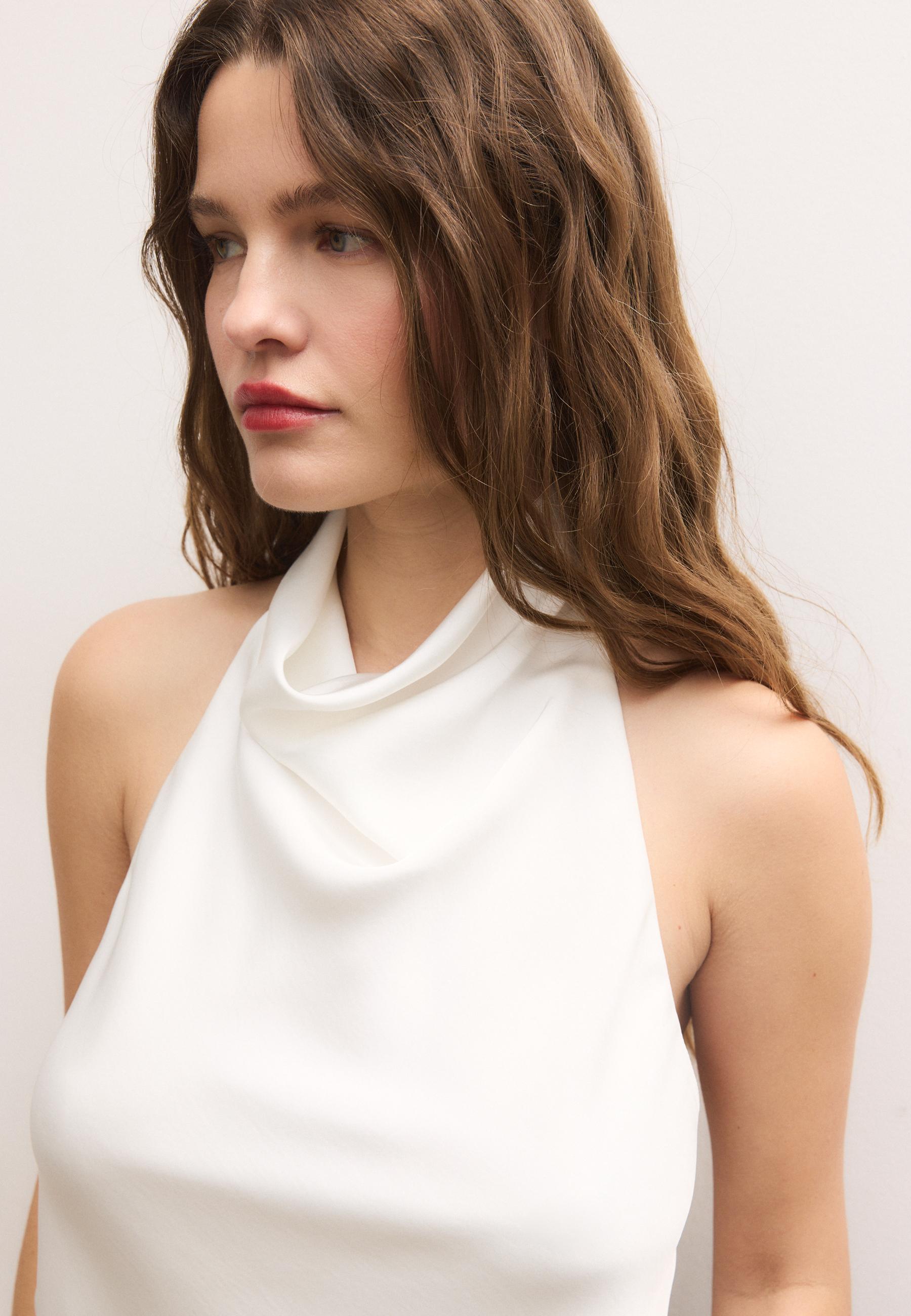 Satin effect halter top — White