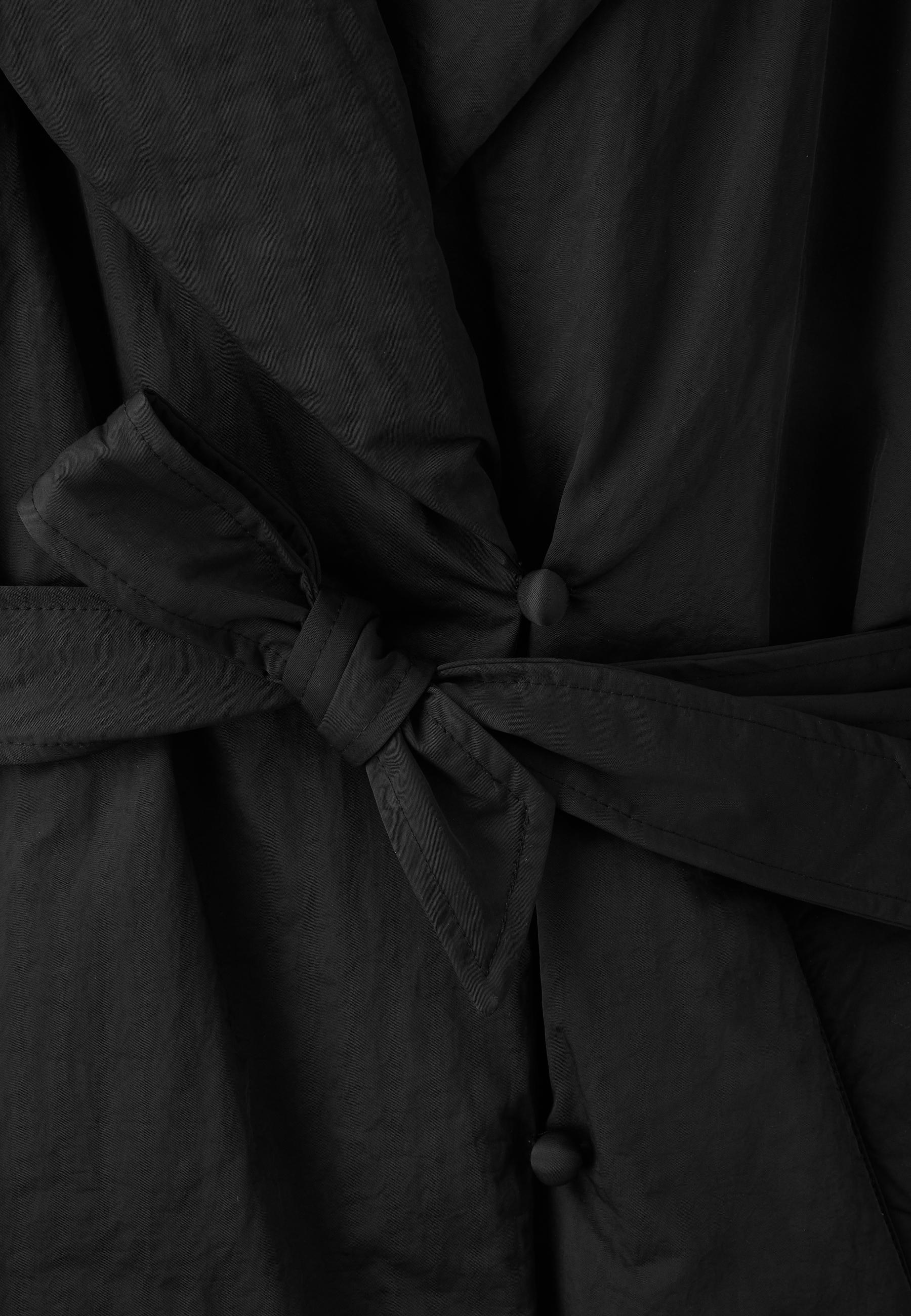 Padded jacket with shawl neck and belt — Black