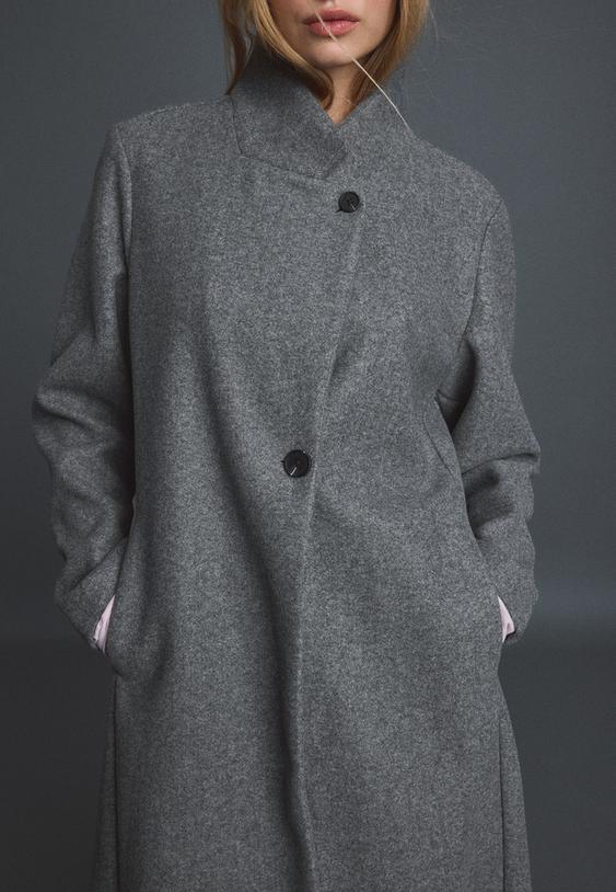 Stradivarius Basic Soft-Touch Coat Dark Grey M