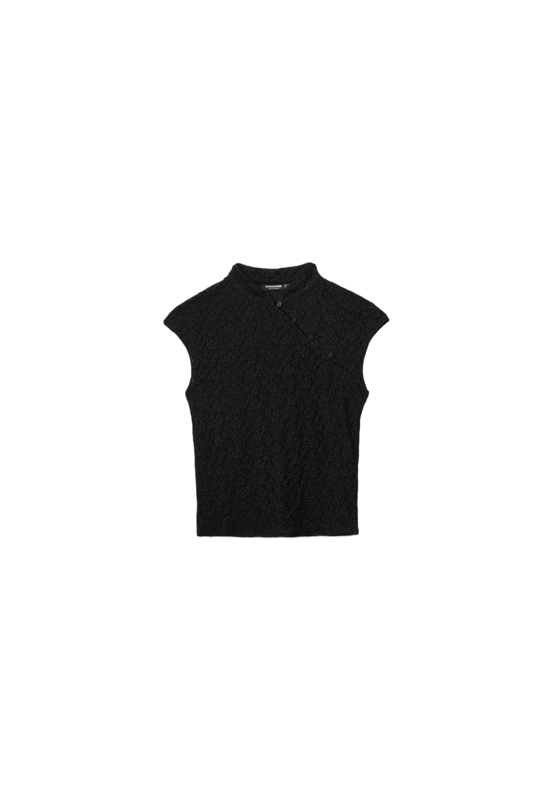 Lace stand collar top — Black