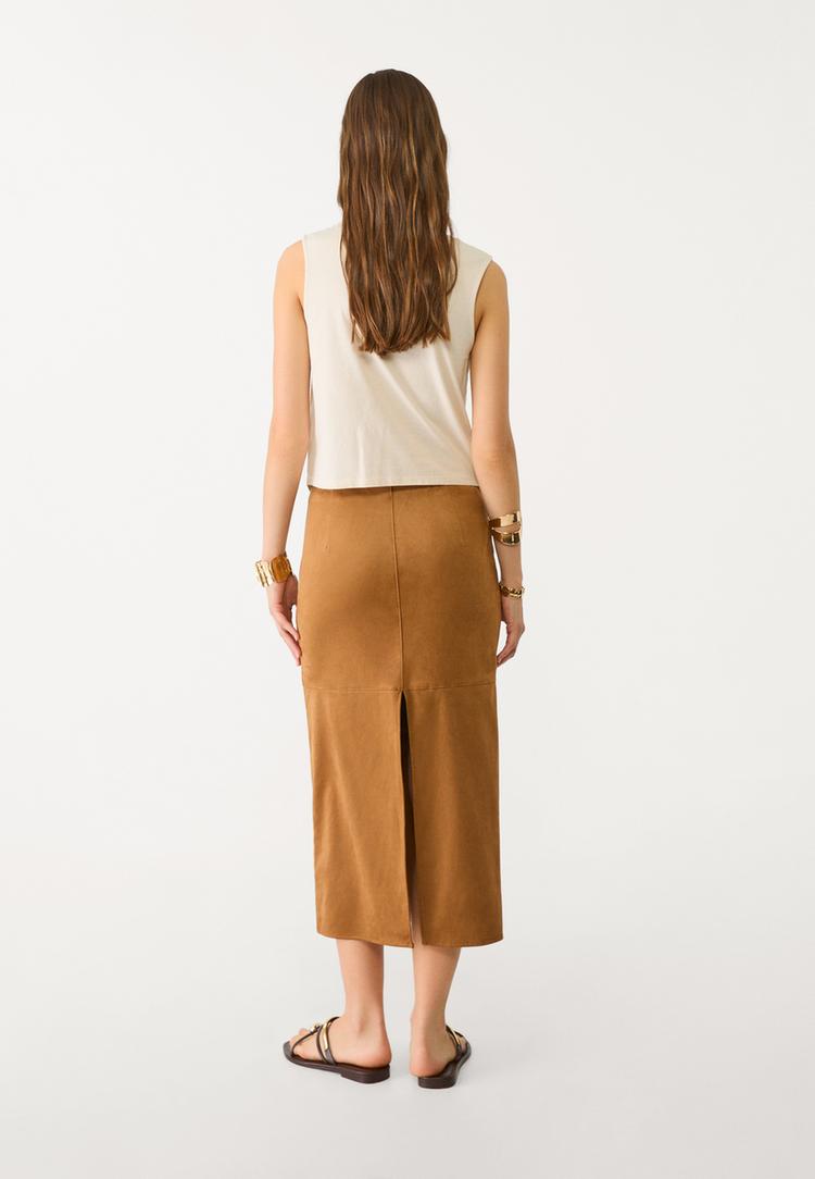 falda midi efecto ante