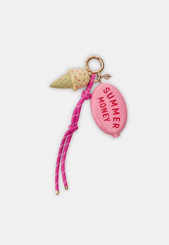 Stradivarius Ice Cream Charm Keyring Pink Os