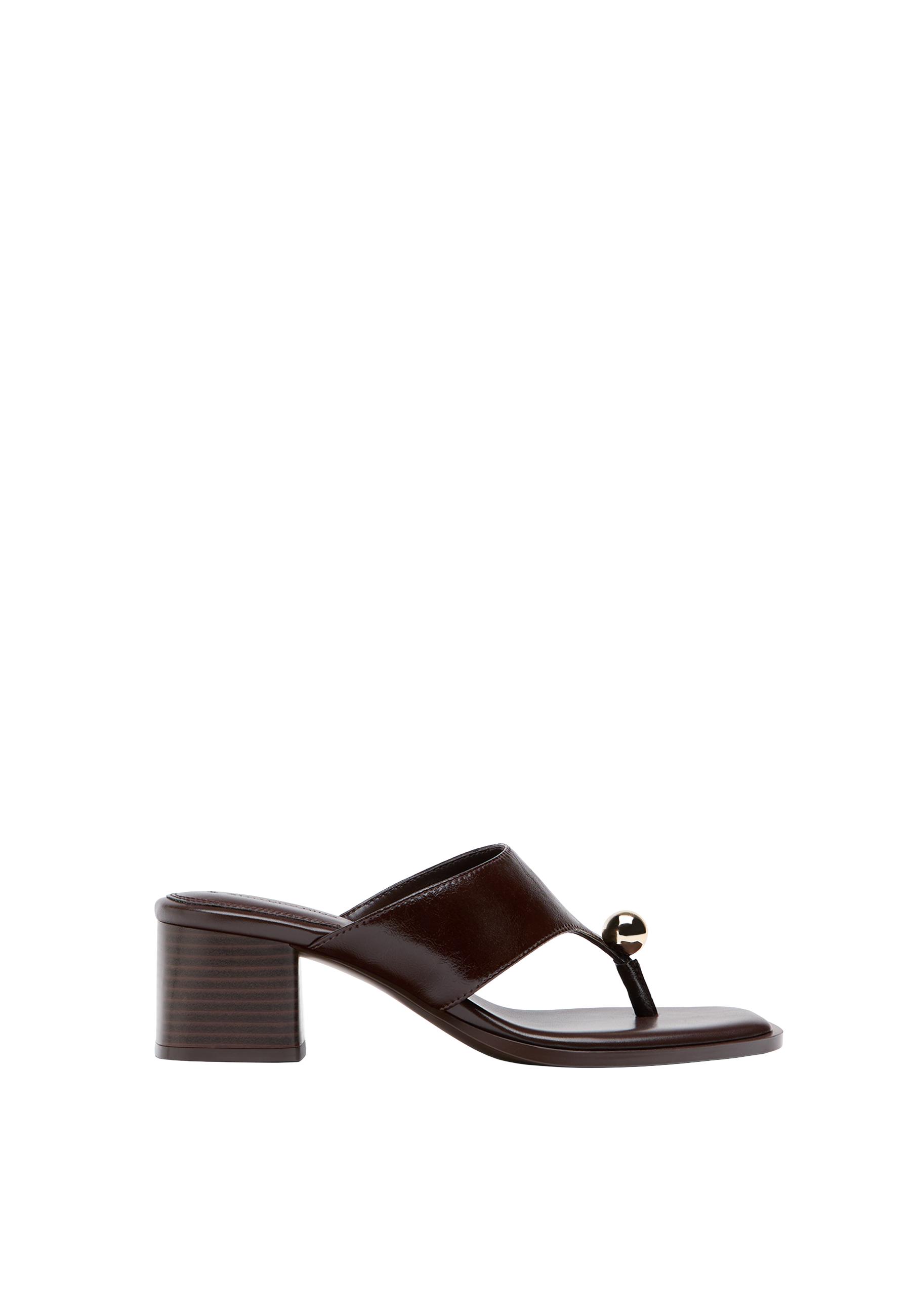 Block heel thong detail sandals — BROWN