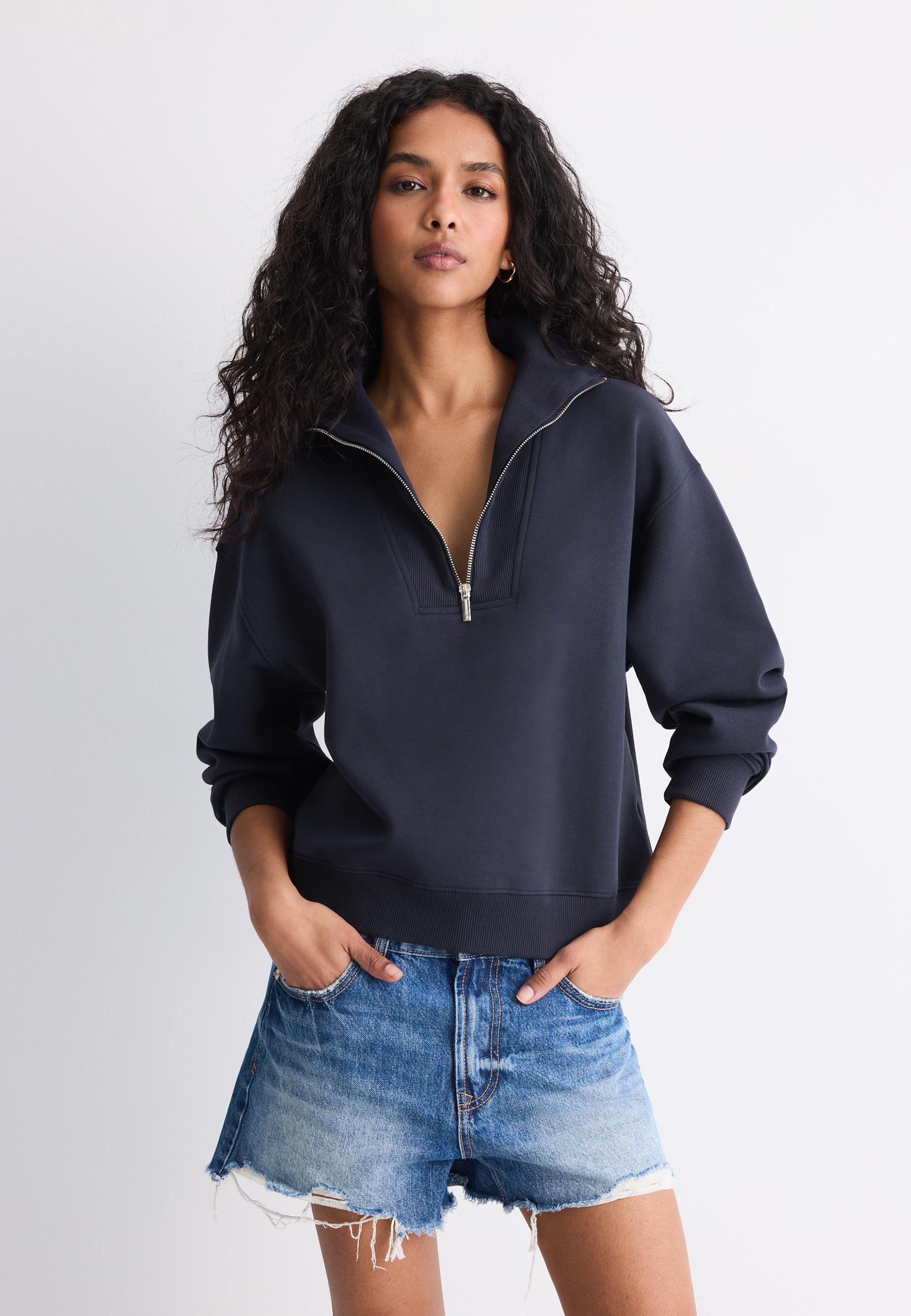 High-neck sweatshirt with zip — Dark blue