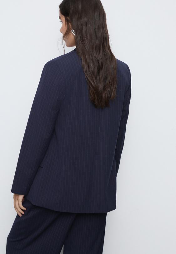 striped textured open blazer