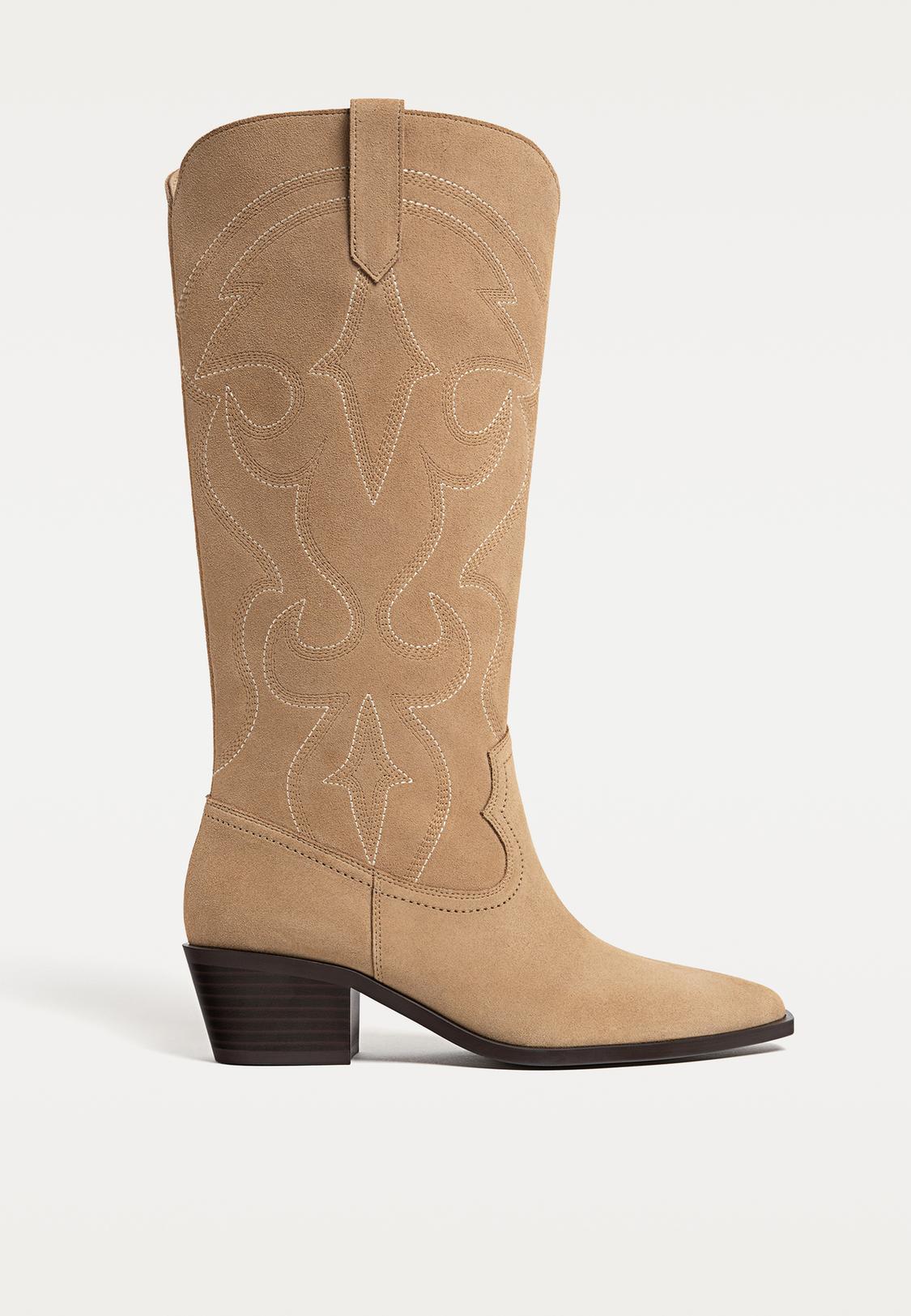 Cowboy Boots Bottes Beige Stradivarius Bottes Cowboy En Croûte De Cuir