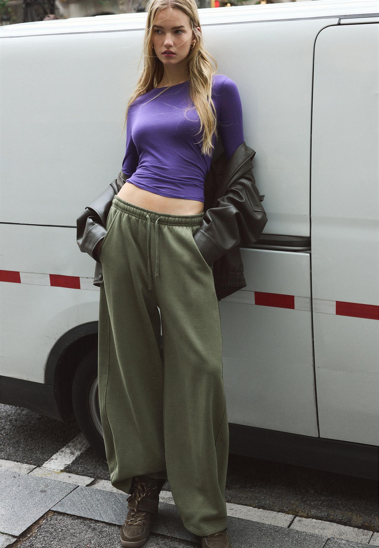 Plush acid wash joggers with toggles — Khaki