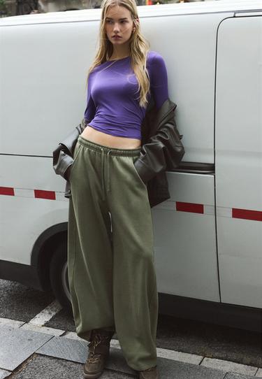 Plush acid wash joggers with toggles — Khaki 1